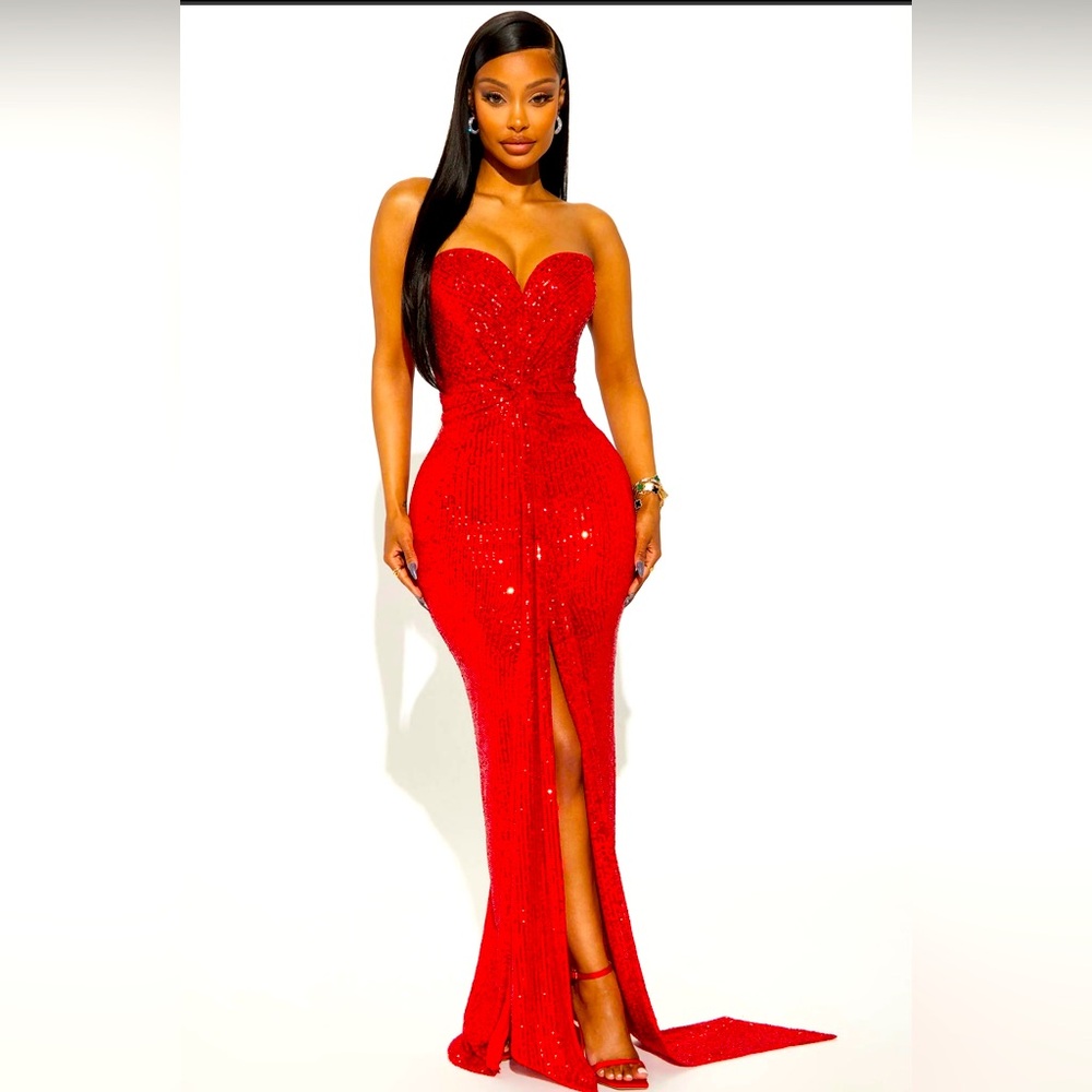 Fashion Nova Celeste Sequin Maxi Dress - Red